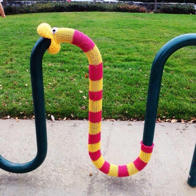 bike rack worm yarnbomb
